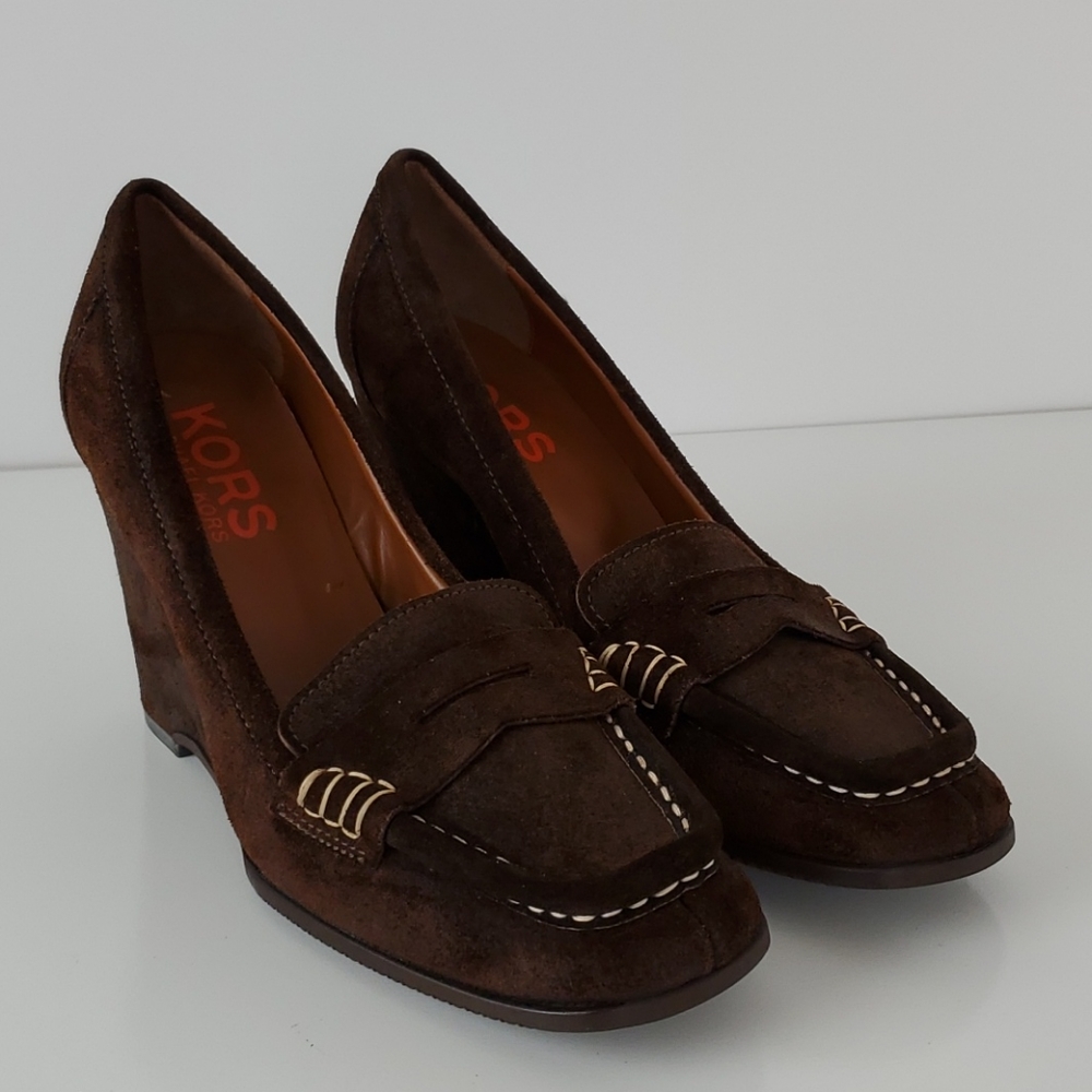 Kors Michael Kors Suede Wedge Loafers Brown
